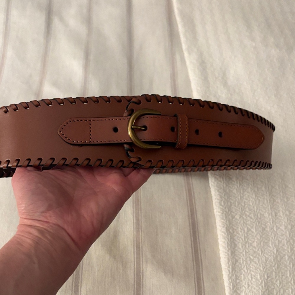 Banana Republic Brown Leather Whipstitch Belt with Brass Buckle